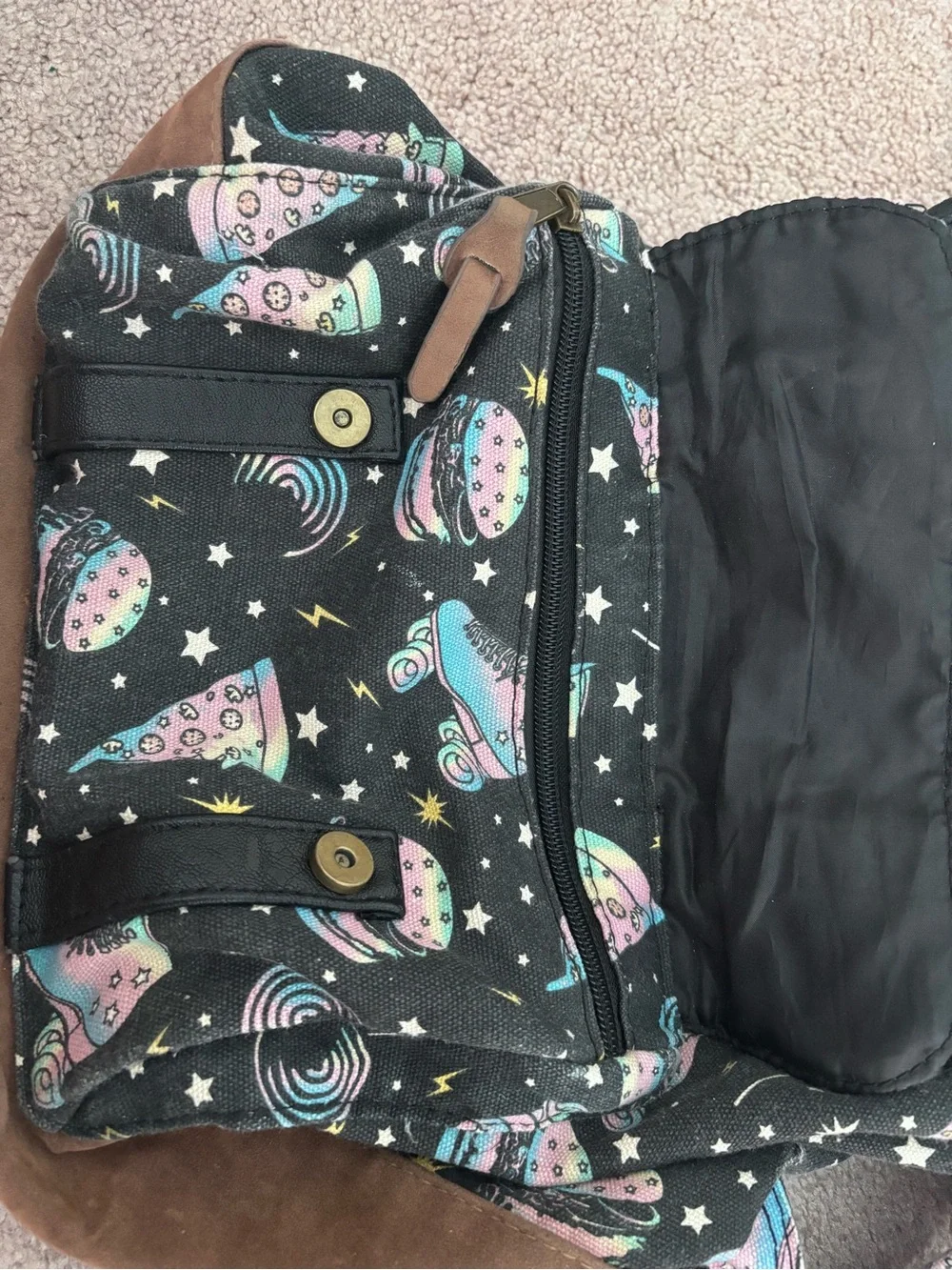 Mossimo Supply Co. Black Drawstring Backpack with Pastel Galaxy Accents